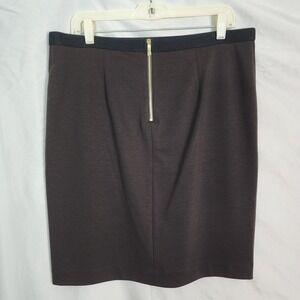 New RAFAELLA Size 12 Dark Brown Elastic Waist Exposed Zipper‎ Knee Length Skirt